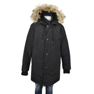 Calvin Klein Sorona Aura Parka Coat Winter Jacket Black Hood Faux Fur Size Small